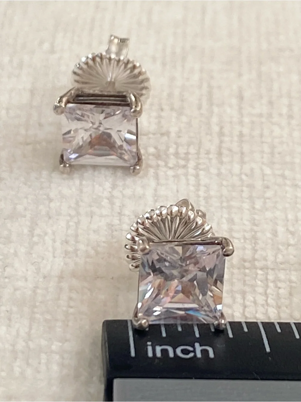 Sterling Silver Square Clear CZ Stud Earrings  925 Sterling Silver